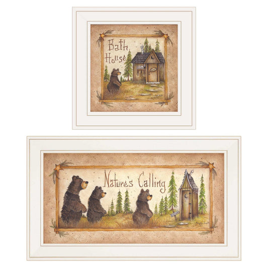 Set Of Two Natures or Bath 1 White Framed Print Bathroom Wall Art - Homeroots - Flyclothing LLC