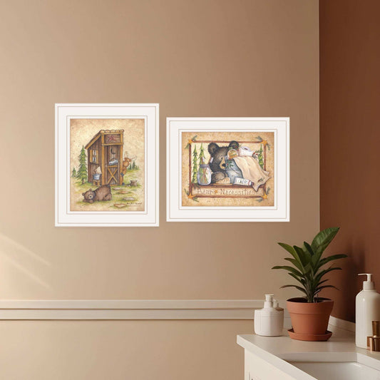 Set Of Two Bear or Still Waiting 1 White Framed Print Wall Art - Homeroots - Flyclothing LLC