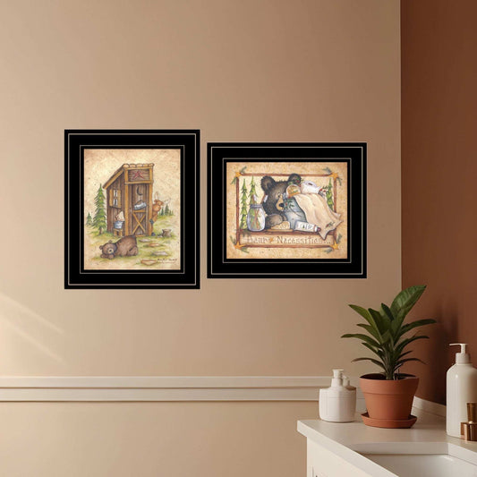Set Of Two Bear or Still Waiting 2 Black Framed Print Wall Art - Homeroots - Flyclothing LLC