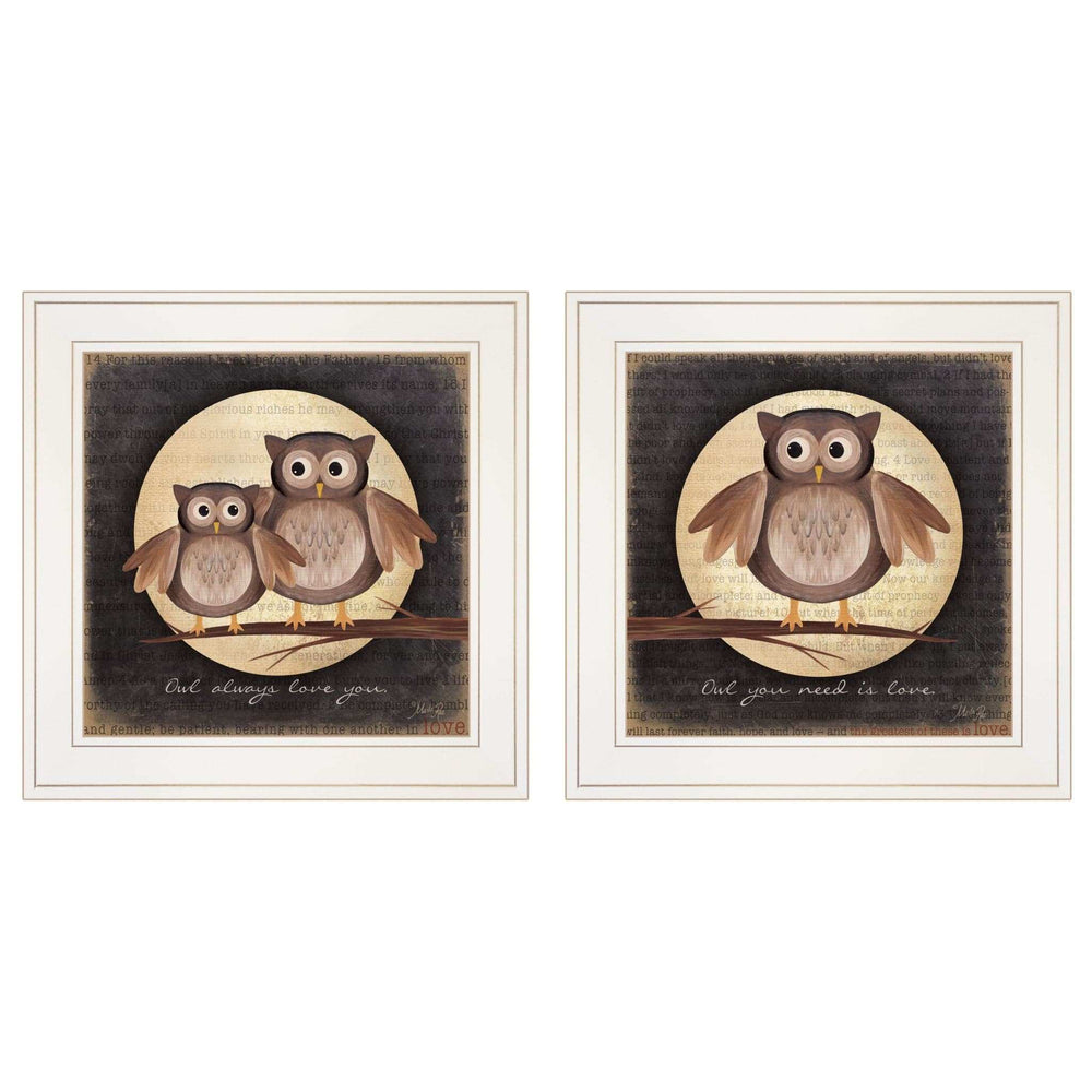 Set Of Two Owl Always Love and Need You 1 White Framed Print Wall Art - Homeroots - Flyclothing LLC