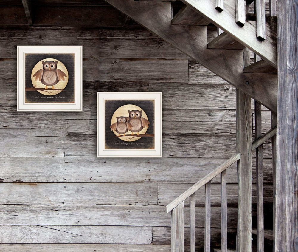 Set Of Two Owl Always Love and Need You 1 White Framed Print Wall Art - Homeroots - Flyclothing LLC
