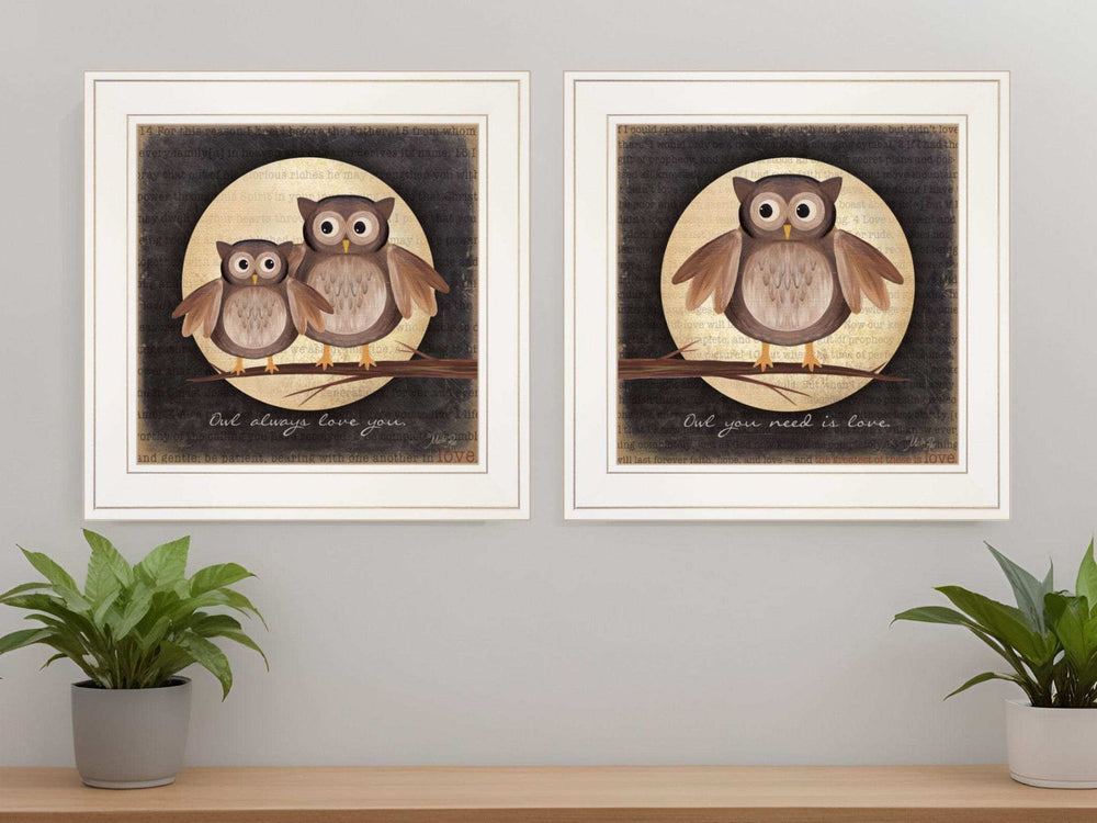 Set Of Two Owl Always Love and Need You 1 White Framed Print Wall Art - Homeroots - Flyclothing LLC