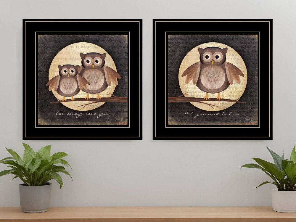 Set Of Two Owl Always Love and Need You 2 Black Framed Print Wall Art - Homeroots - Flyclothing LLC
