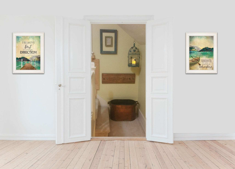 Set Of Two Right Direction or Adventure 1 White Framed Print Wall Art - Homeroots - Flyclothing LLC