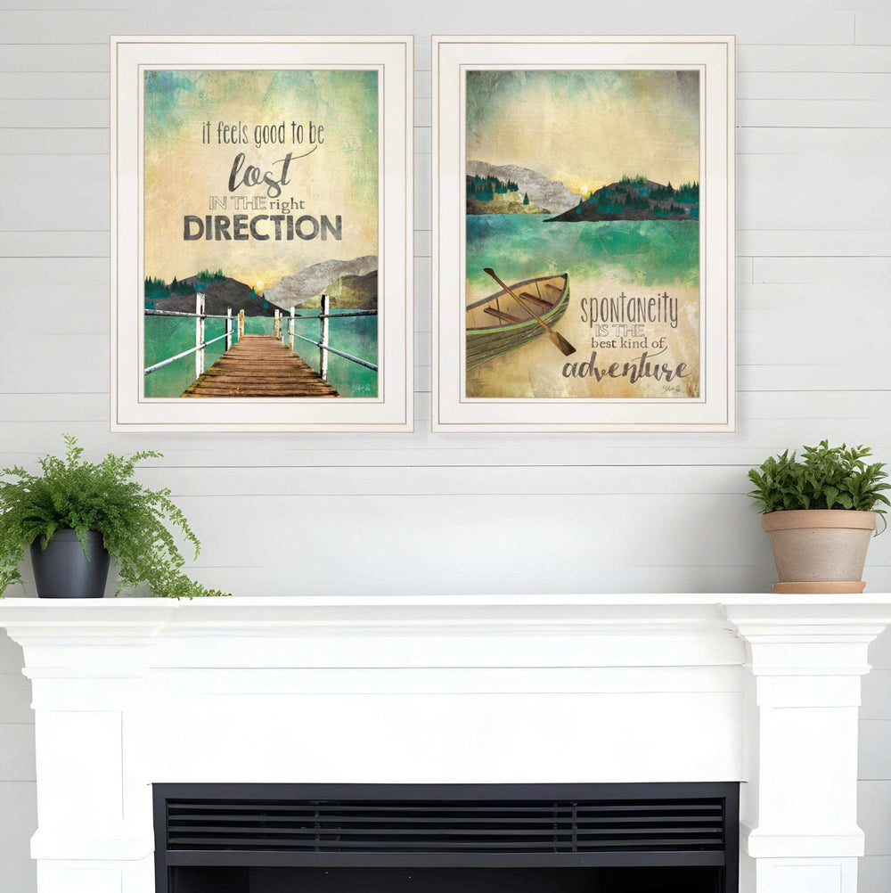 Set Of Two Right Direction or Adventure 1 White Framed Print Wall Art - Homeroots - Flyclothing LLC