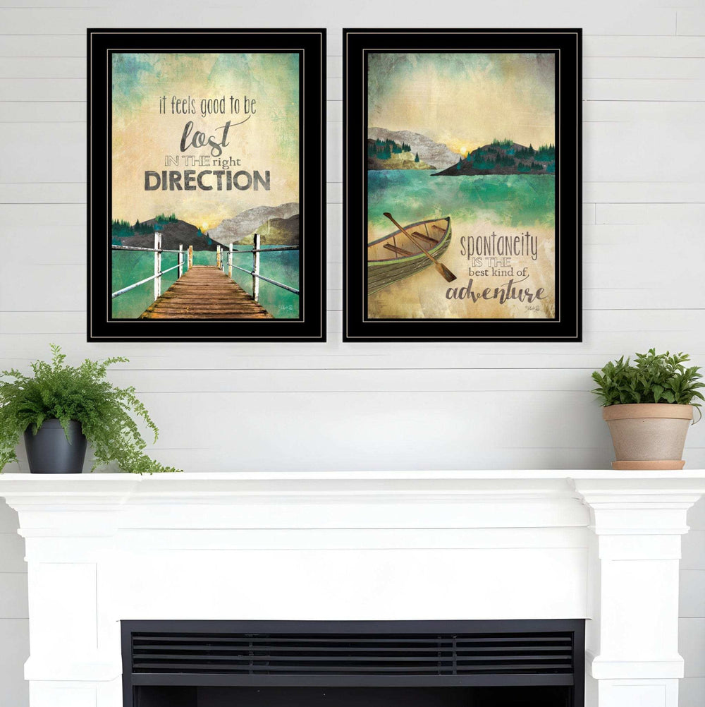 Set Of Two Right Direction or Adventure 2 Black Framed Print Wall Art - Homeroots - Flyclothing LLC