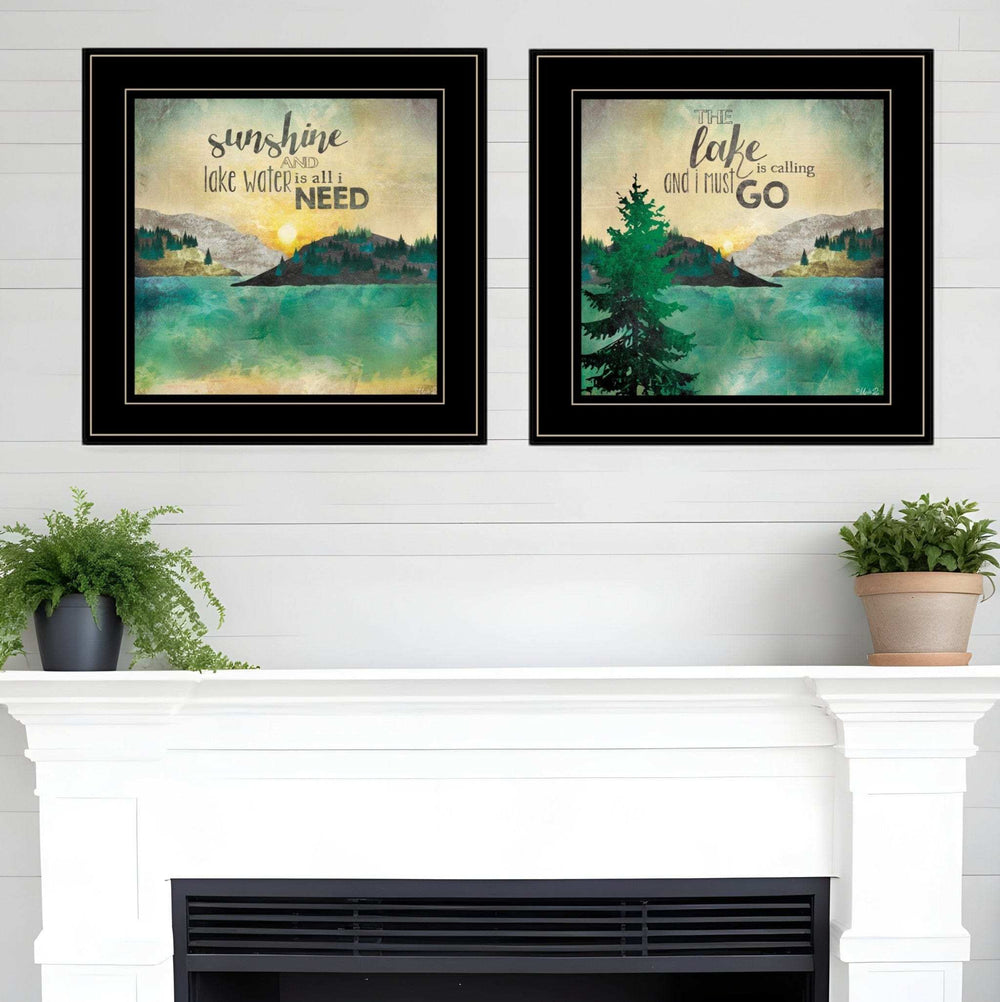 Set Of Two Lake or Sunshine 2 Black Framed Print Wall Art - Homeroots - Flyclothing LLC