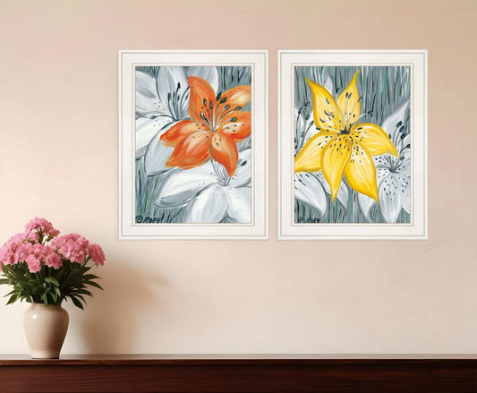 Set Of Two Tiger Lilies 1 White Framed Print Wall Art - Homeroots - Flyclothing LLC