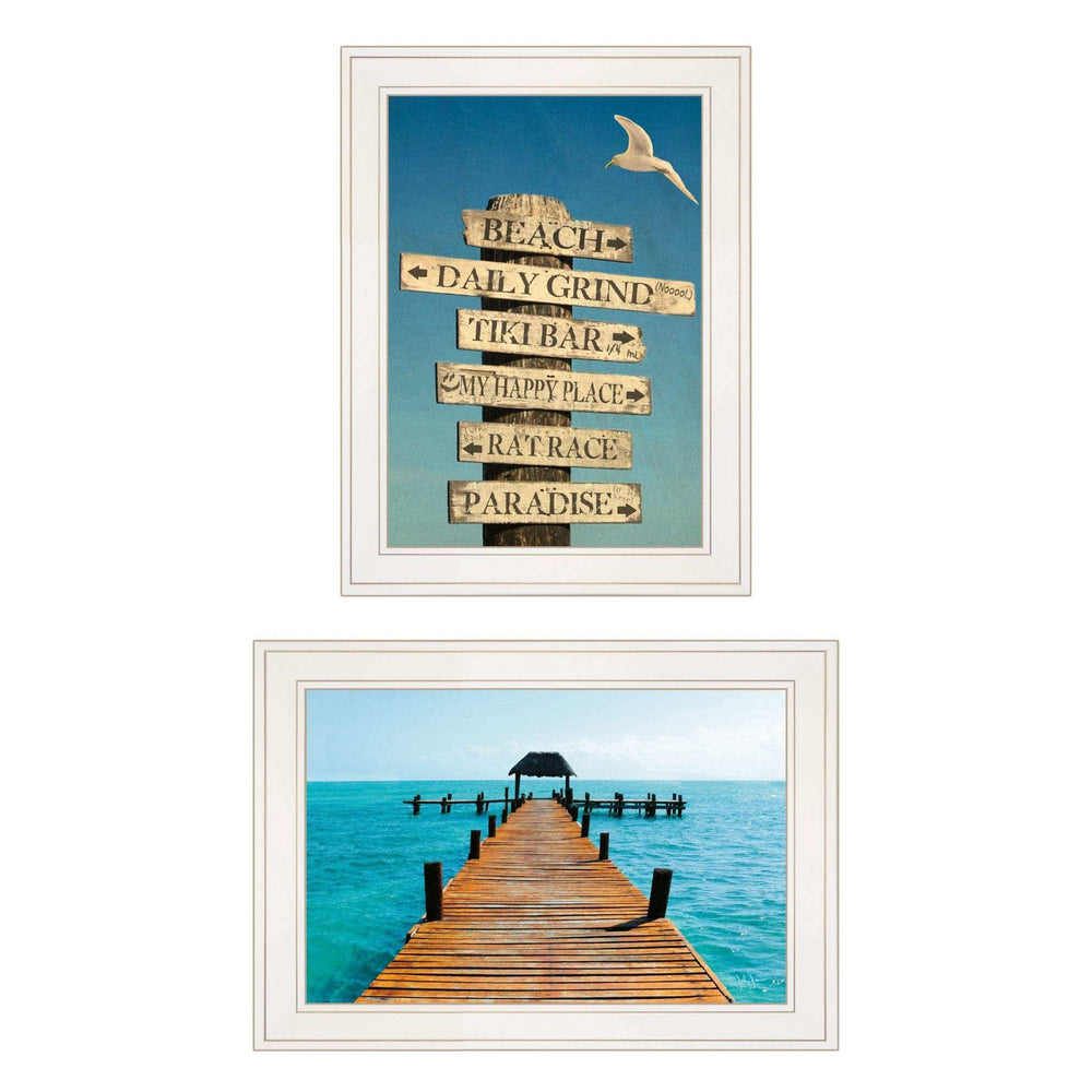 Set Of Two Beach Nautical White Framed Print Wall Art - Homeroots - Flyclothing LLC