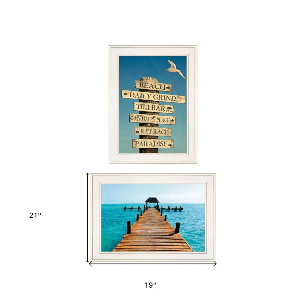 Set Of Two Beach Nautical White Framed Print Wall Art - Homeroots - Flyclothing LLC