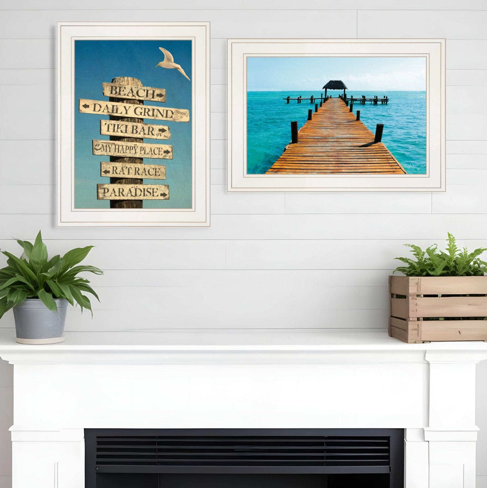 Set Of Two Beach Nautical White Framed Print Wall Art - Homeroots - Flyclothing LLC