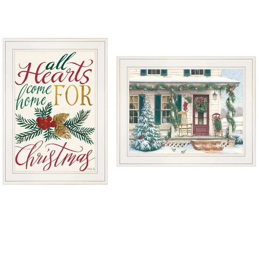 Set Of Two Come Home for Christmas 1 White Framed Print Wall Art - Homeroots - Flyclothing LLC