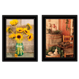 Set Of Two Vintage Country and Sunflowers 2 Black Framed Print Wall Art - Homeroots - Flyclothing LLC