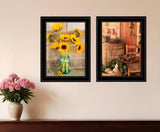Set Of Two Vintage Country and Sunflowers 2 Black Framed Print Wall Art - Homeroots - Flyclothing LLC