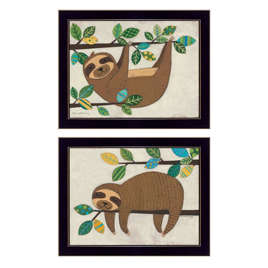 Set Of Two Cute Sloths 1 Black Framed Print Wall Art - Homeroots - Flyclothing LLC