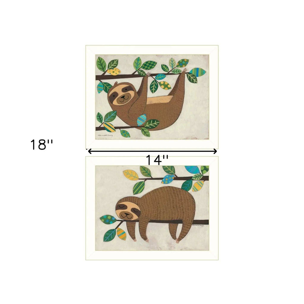 Set Of Two Cute Sloths 2 White Framed Print Wall Art - Homeroots - Flyclothing LLC