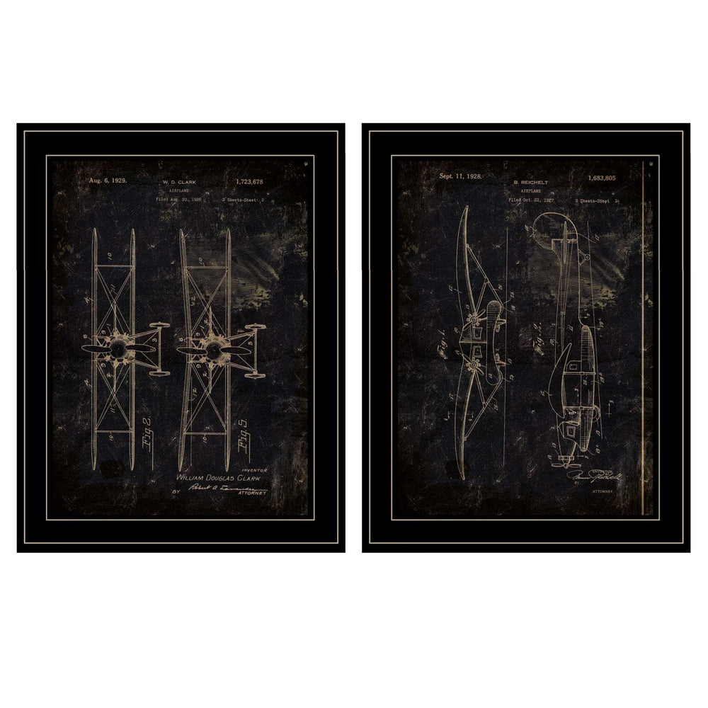 Set Of Two Airplane Patent I and II 2 Black Framed Print Wall Art - Homeroots - Flyclothing LLC