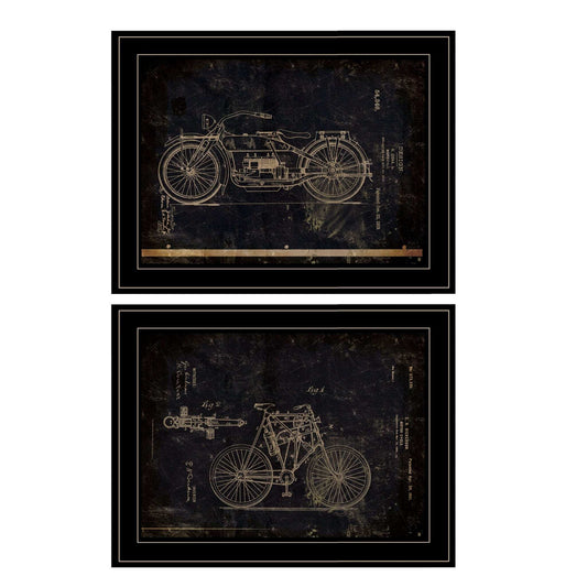 Set Of Two Motor Bike Patent I and II 2 Black Framed Print Wall Art - Homeroots - Flyclothing LLC