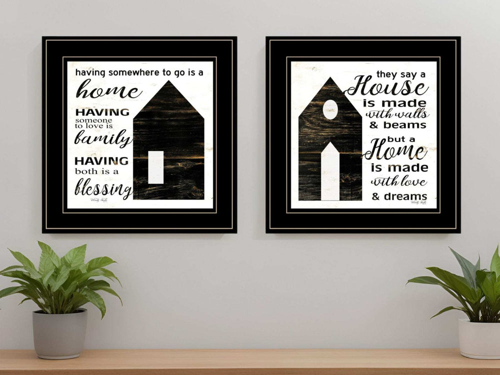 Set Of Two House or Blessing Black Framed Print Wall Art - Homeroots - Flyclothing LLC