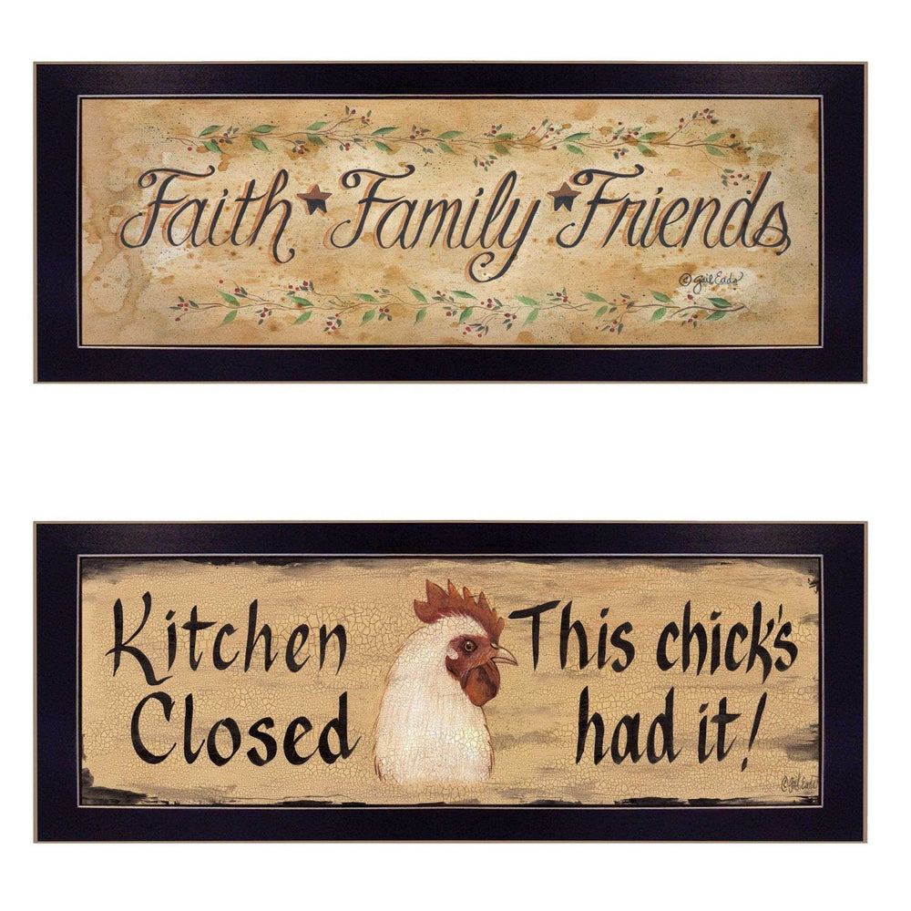 Set Of Two Faith*Family*Friends and This Chick Black Framed Print Kitchen Wall Art - Homeroots - Flyclothing LLC