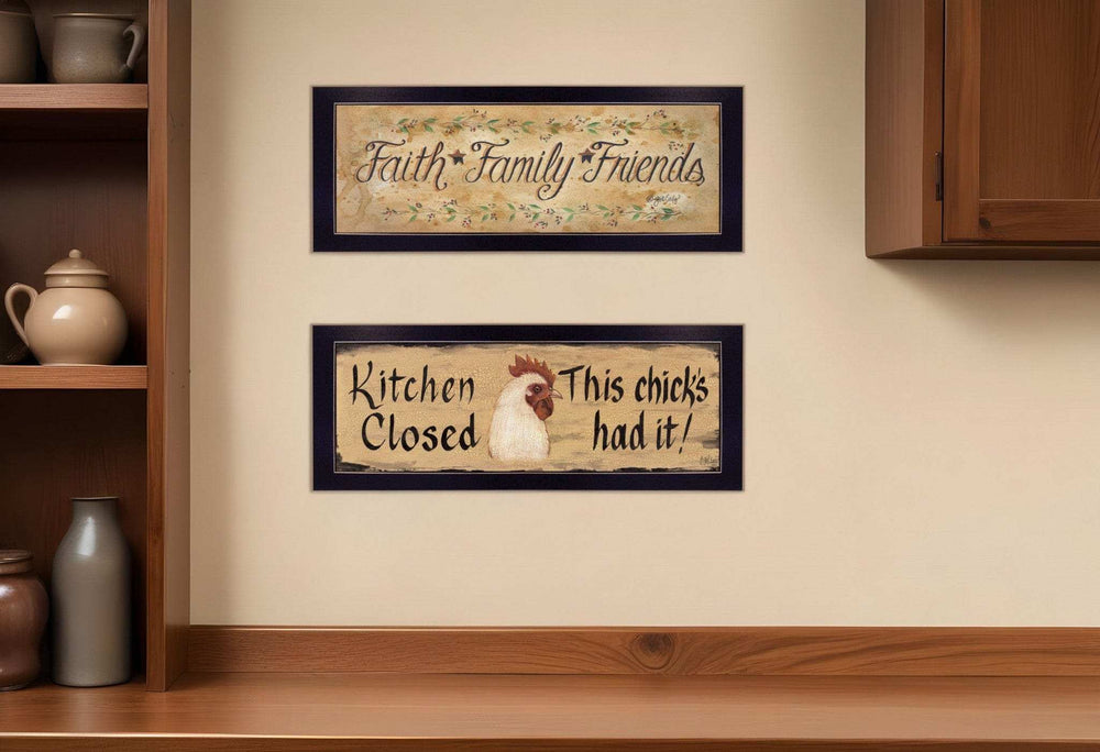 Set Of Two Faith*Family*Friends and This Chick Black Framed Print Kitchen Wall Art - Homeroots - Flyclothing LLC