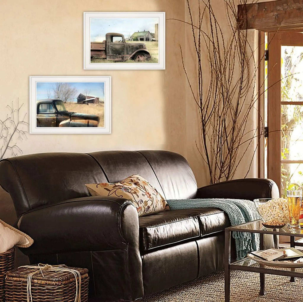 Set Of Two Vintage Farm Trucks 1 White Framed Print Wall Art - Homeroots - Flyclothing LLC