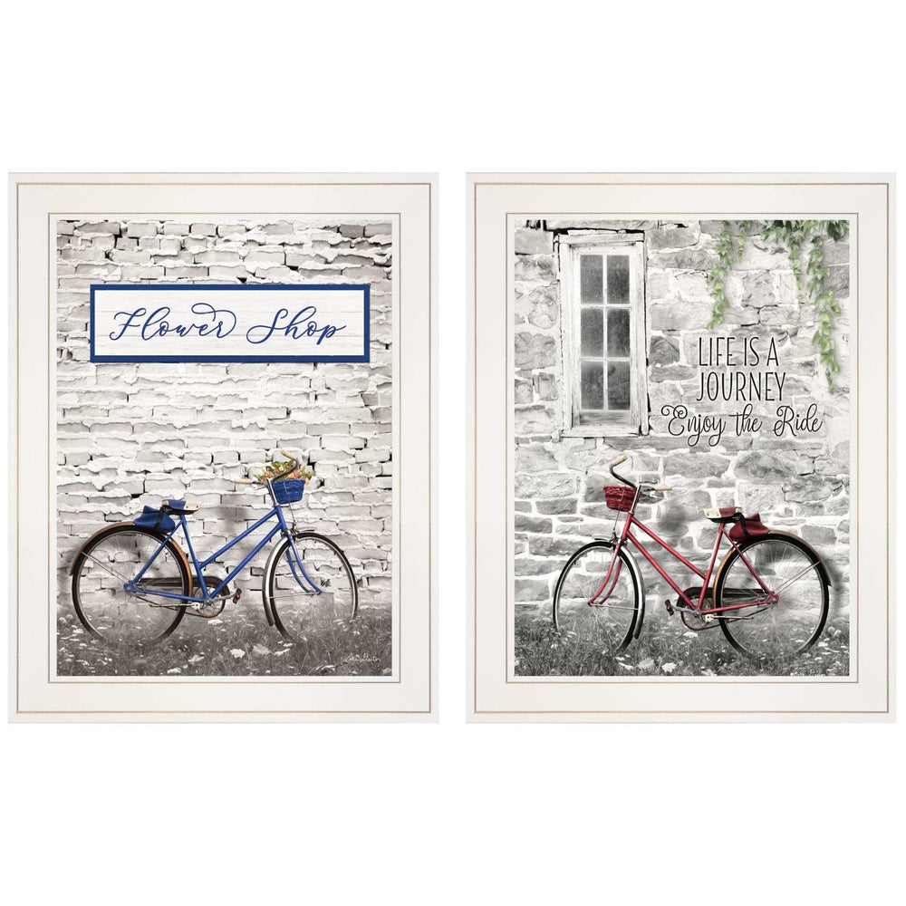 Set Of Two Romantic Bicycles 1 White Framed Print Wall Art - Homeroots - Flyclothing LLC