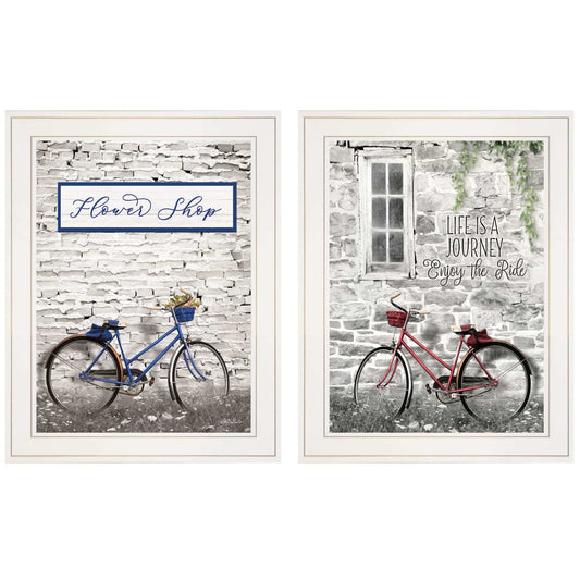 Set Of Two Romantic Bicycles 1 White Framed Print Wall Art - Homeroots - Flyclothing LLC