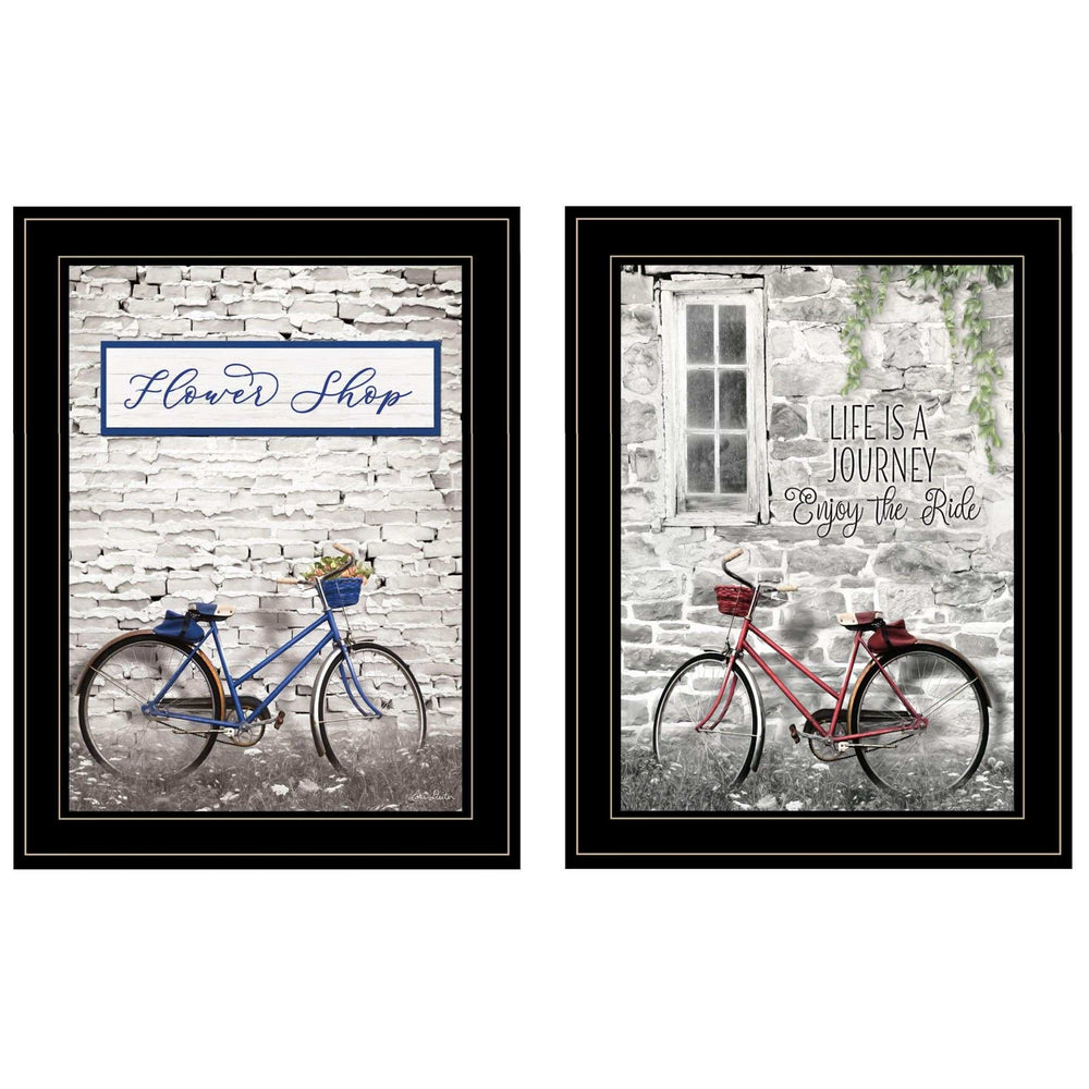 Set Of Two Romantic Bicycles 2 Black Framed Print Wall Art - Homeroots - Flyclothing LLC