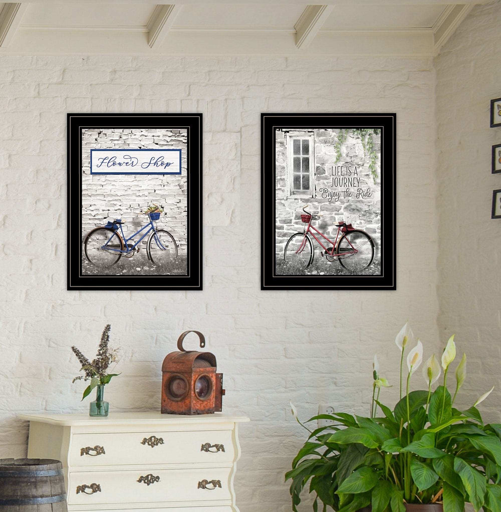 Set Of Two Romantic Bicycles 2 Black Framed Print Wall Art - Homeroots - Flyclothing LLC
