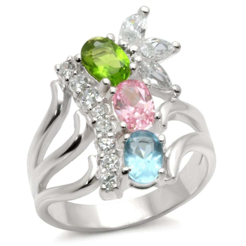 40608 - High-Polished 925 Sterling Silver Ring with AAA Grade CZ in Multi Color - Alamode - Flyclothing LLC