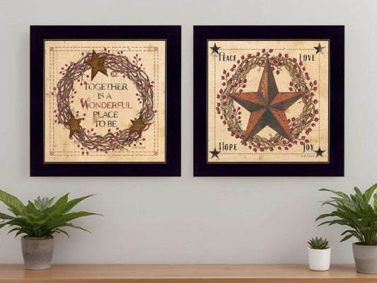 Set Of Two Together is a wonderful Place Black Framed Print Wall Art - Homeroots - Flyclothing LLC