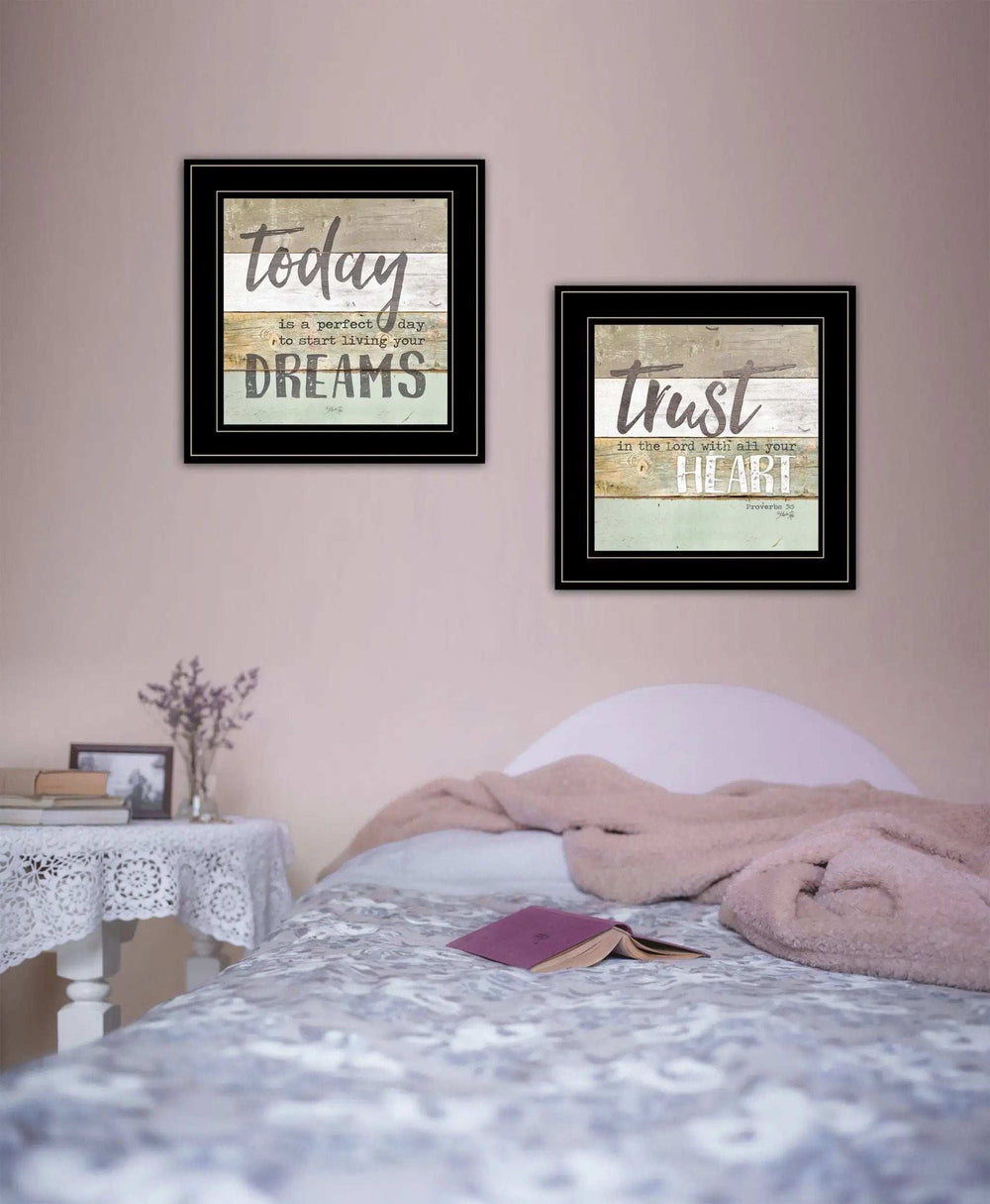 Set Of Two Trust in the Lord Black Framed Print Wall Art - Homeroots - Flyclothing LLC