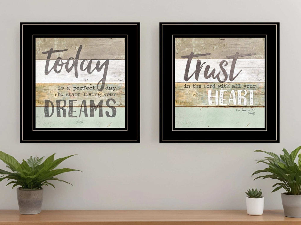 Set Of Two Trust in the Lord Black Framed Print Wall Art - Homeroots - Flyclothing LLC