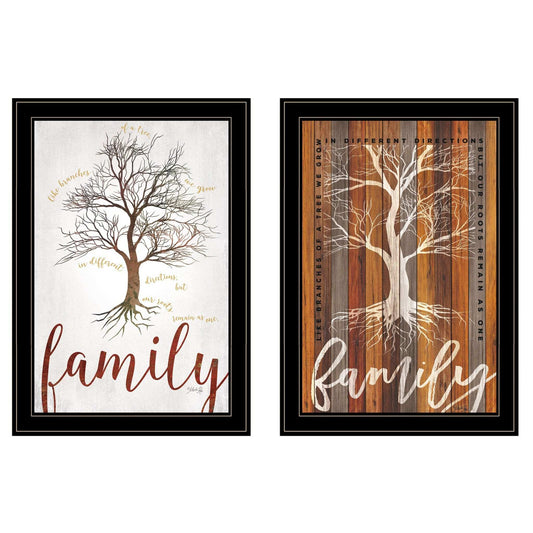 Set Of Two Family Tree or Roots 2 Black Framed Print Wall Art - Homeroots - Flyclothing LLC