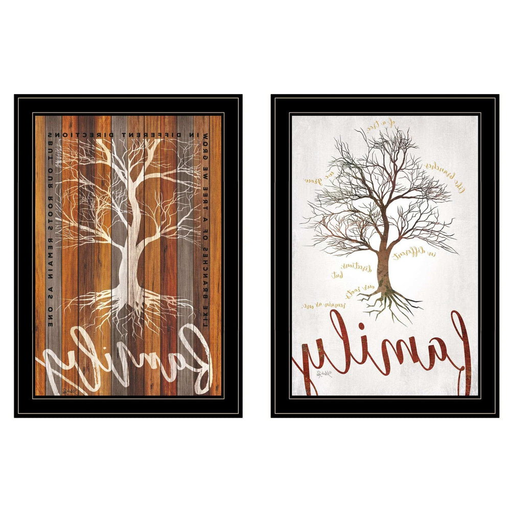 Set Of Two Family Tree or Roots 2 Black Framed Print Wall Art - Homeroots - Flyclothing LLC