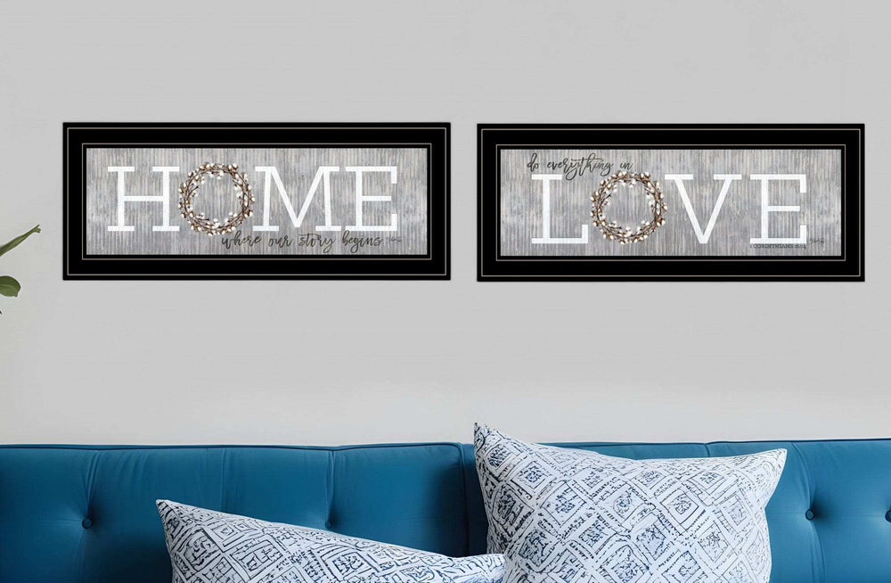 Set Of Two Where Our Story Begins 2 Black Framed Print Wall Art - Homeroots - Flyclothing LLC