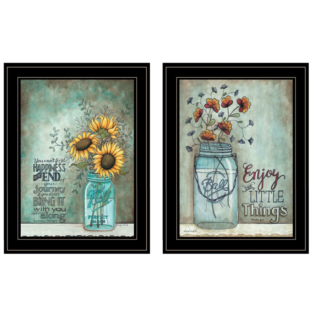 Set Of Two Enjoy the Little Things or Happiness 2 Black Framed Print Wall Art - Homeroots - Flyclothing LLC