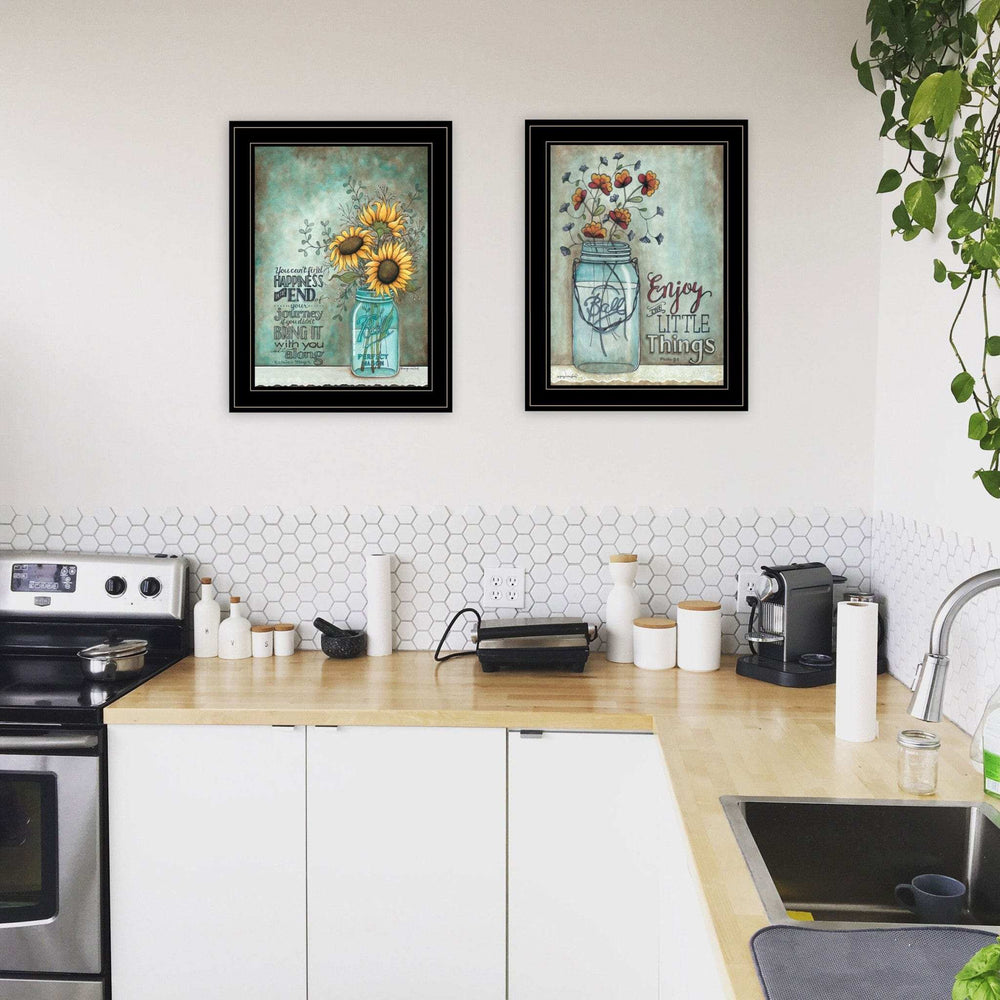 Set Of Two Enjoy the Little Things or Happiness 2 Black Framed Print Wall Art - Homeroots - Flyclothing LLC