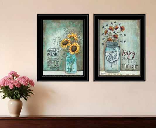 Set Of Two Enjoy the Little Things or Happiness 2 Black Framed Print Wall Art - Homeroots - Flyclothing LLC