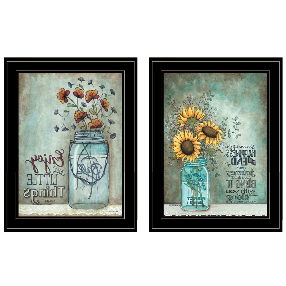 Set Of Two Enjoy the Little Things or Happiness 2 Black Framed Print Wall Art - Homeroots - Flyclothing LLC