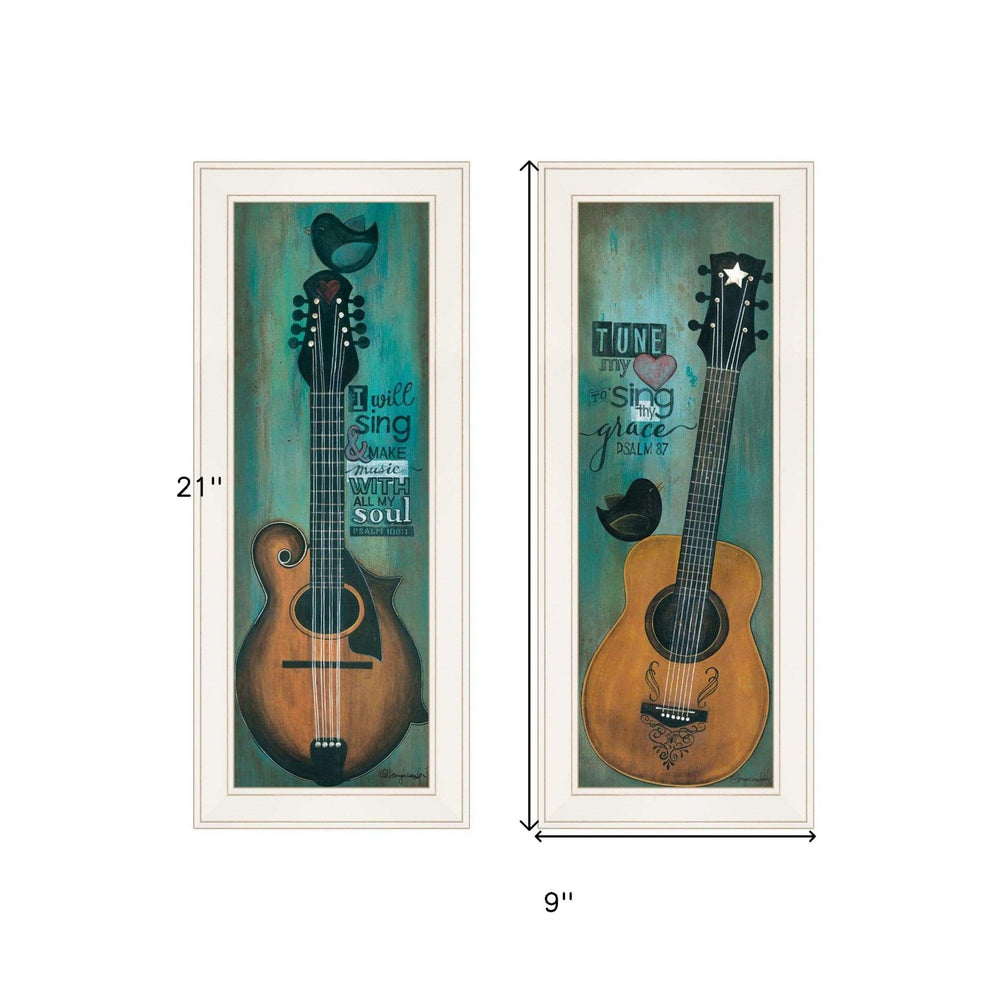 Set Of Two Tune my Heart and I will Sing 1 White Framed Print Wall Art - Homeroots - Flyclothing LLC
