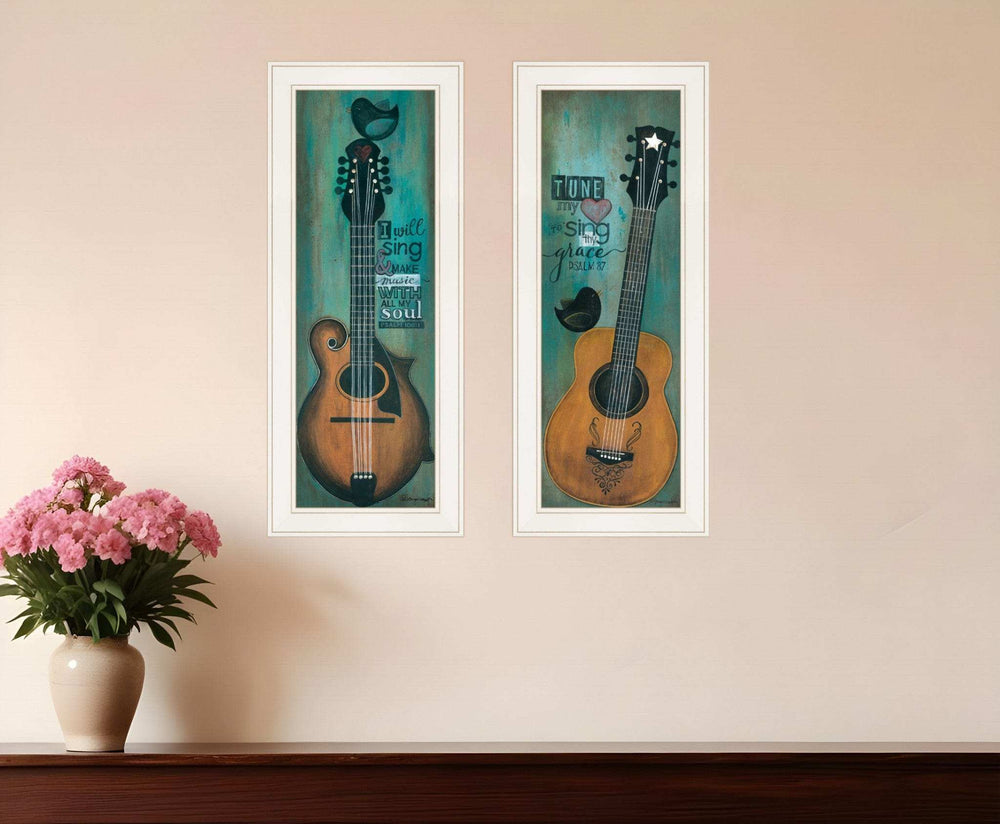 Set Of Two Tune my Heart and I will Sing 1 White Framed Print Wall Art - Homeroots - Flyclothing LLC