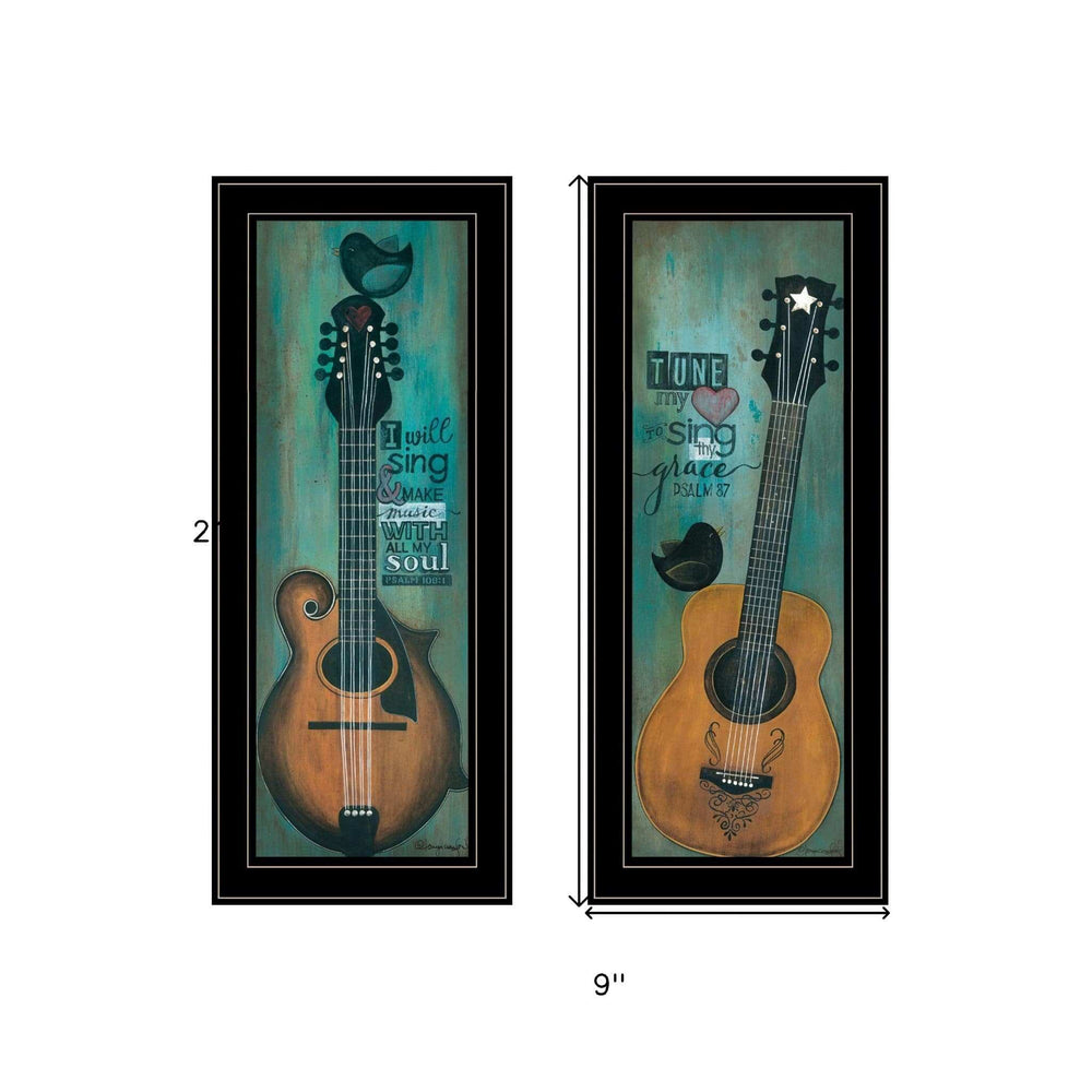 Set Of Two Tune my Heart and I will Sing 2 Black Framed Print Wall Art - Homeroots - Flyclothing LLC