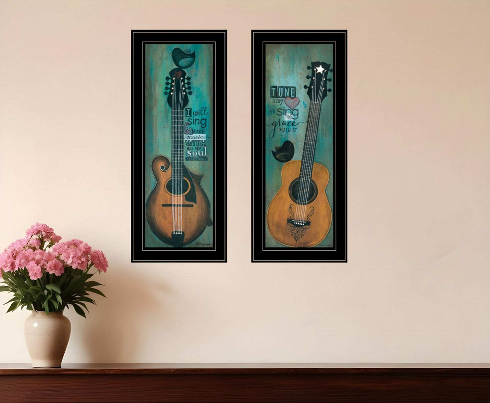 Set Of Two Tune my Heart and I will Sing 2 Black Framed Print Wall Art - Homeroots - Flyclothing LLC