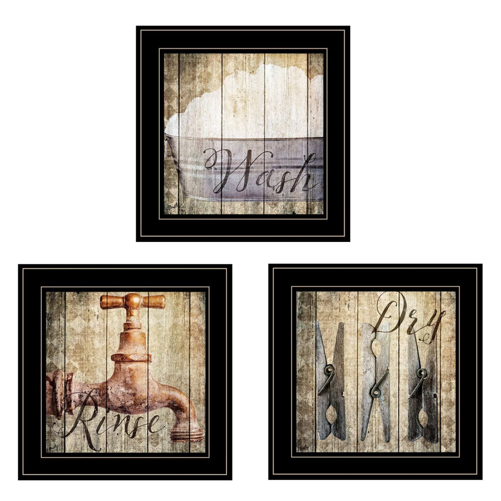 Set Of Three Wash 2 Black Framed Print Bathroom Wall Art - Homeroots - Flyclothing LLC