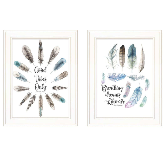 Set Of Two Good Vibes 1 White Framed Print Wall Art - Homeroots - Flyclothing LLC