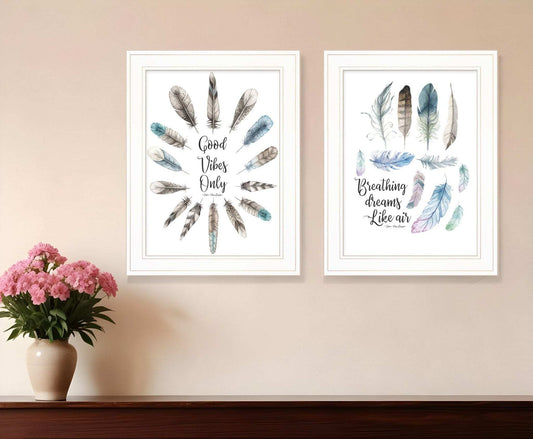 Set Of Two Good Vibes 1 White Framed Print Wall Art - Homeroots - Flyclothing LLC