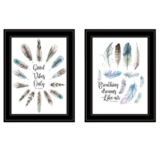 Set Of Two Good Vibes 2 Black Framed Print Wall Art - Homeroots - Flyclothing LLC