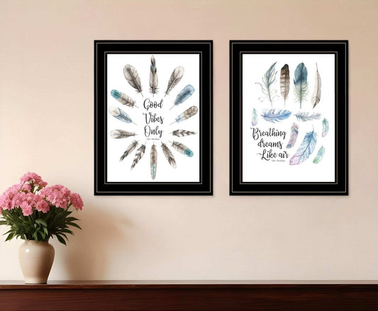 Set Of Two Good Vibes 2 Black Framed Print Wall Art - Homeroots - Flyclothing LLC